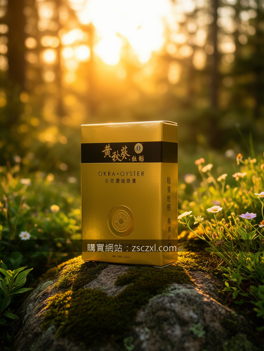 GOLDEN HOUR OUTDOOR with natural bokeh. Place the Okra Oyster Extract Capsules B